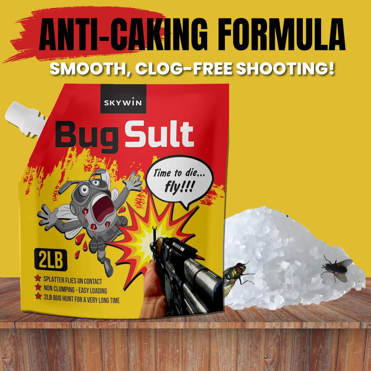 BugSult 2 lb refill salt pouch with visible salt crystals and red-yellow packaging