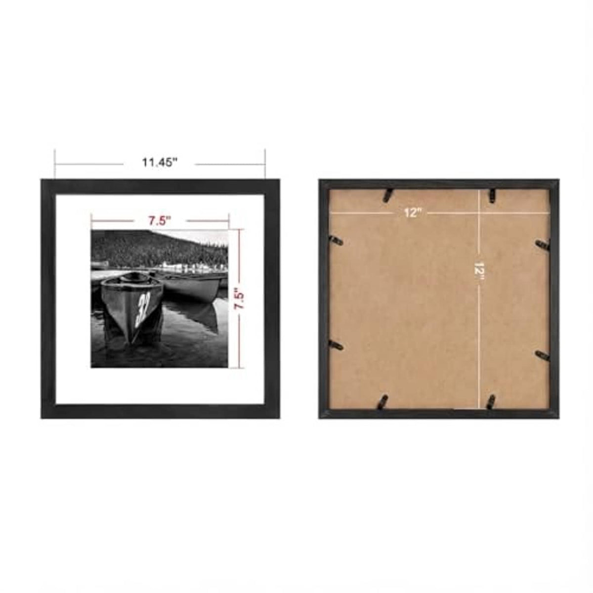 12x12 picture frame front view and back with mounting points.