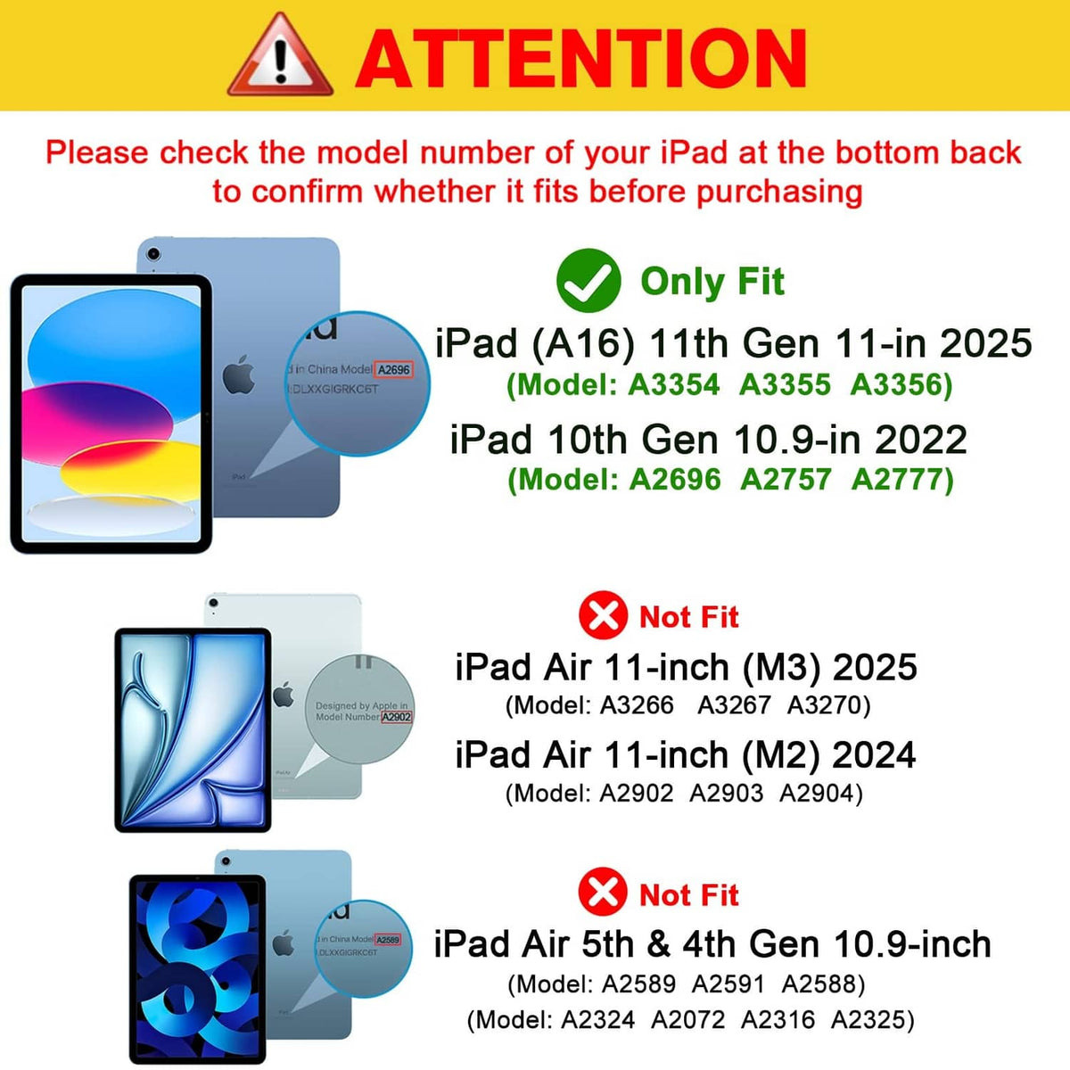 Pink iPad case model compatibility chart showing only-fit iPad sizes