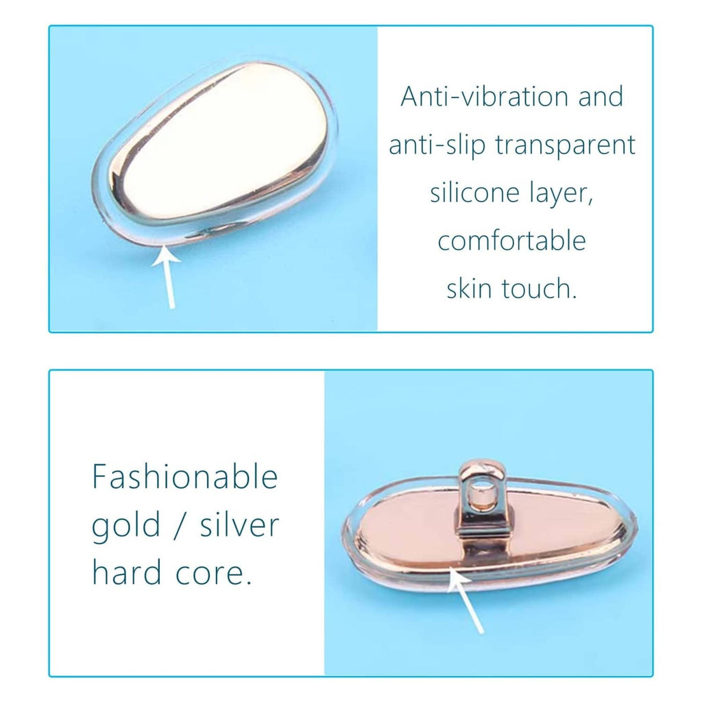 Gold metal-core silicone nose pads with transparent anti-slip silicone layer