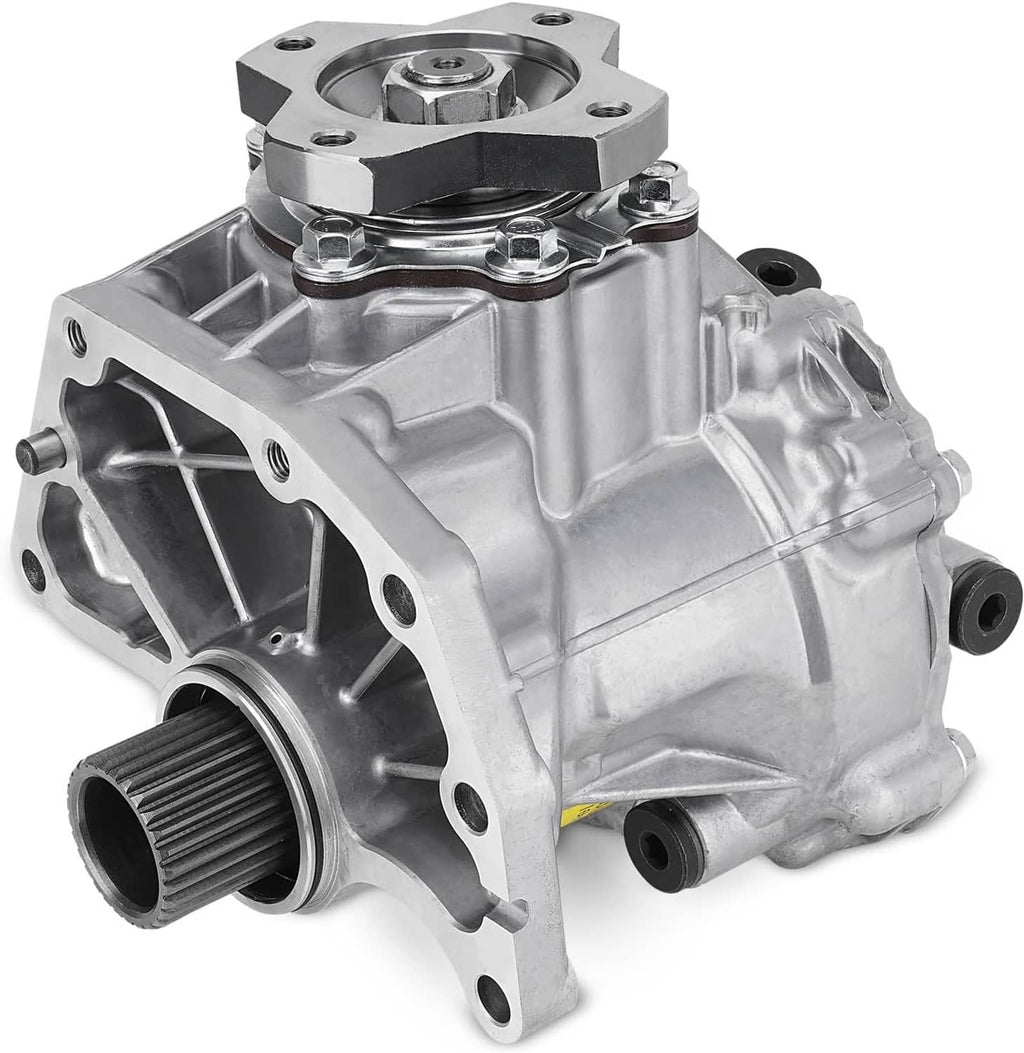 Metal transfer case assembly with mounting holes and black input housing end