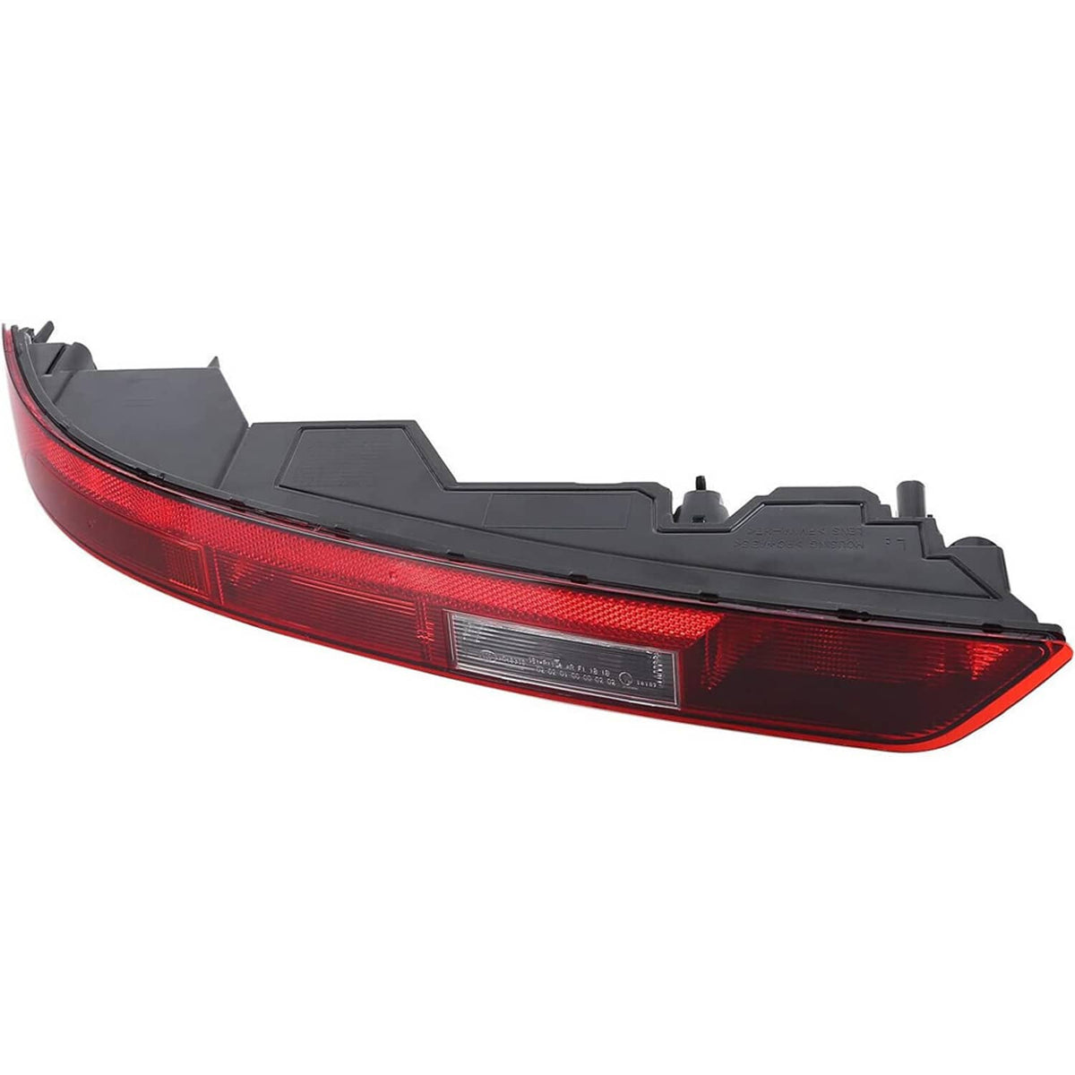 Red tail light with black cover and vented clear strip, front-facing side view