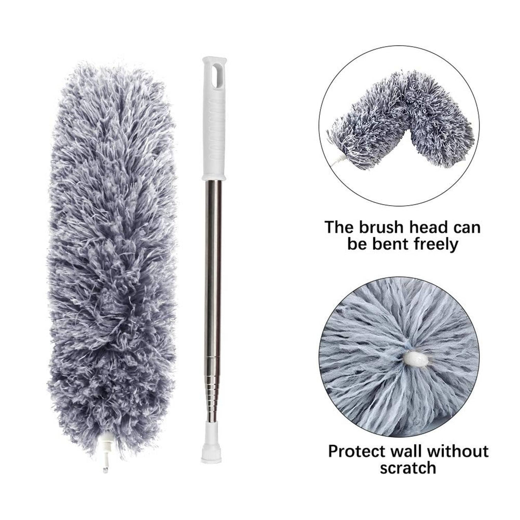 Gray microfiber feather duster head with detachable extendable metal pole