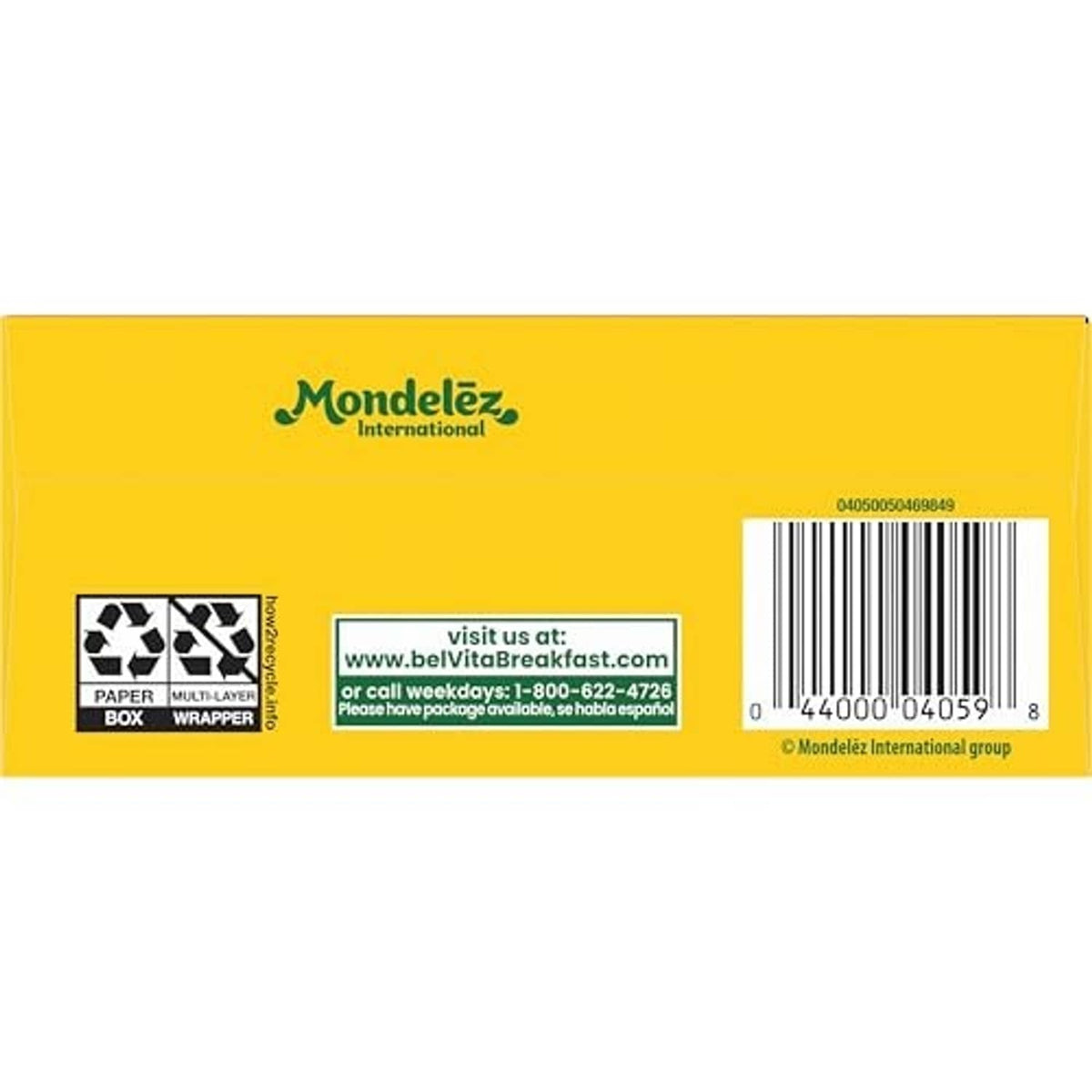 BelVita Cranberry Orange breakfast biscuits box back with barcode and recycling icons