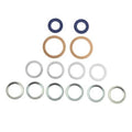 14 drain plug gasket washers assortment with blue, copper, and silver sealing rings
