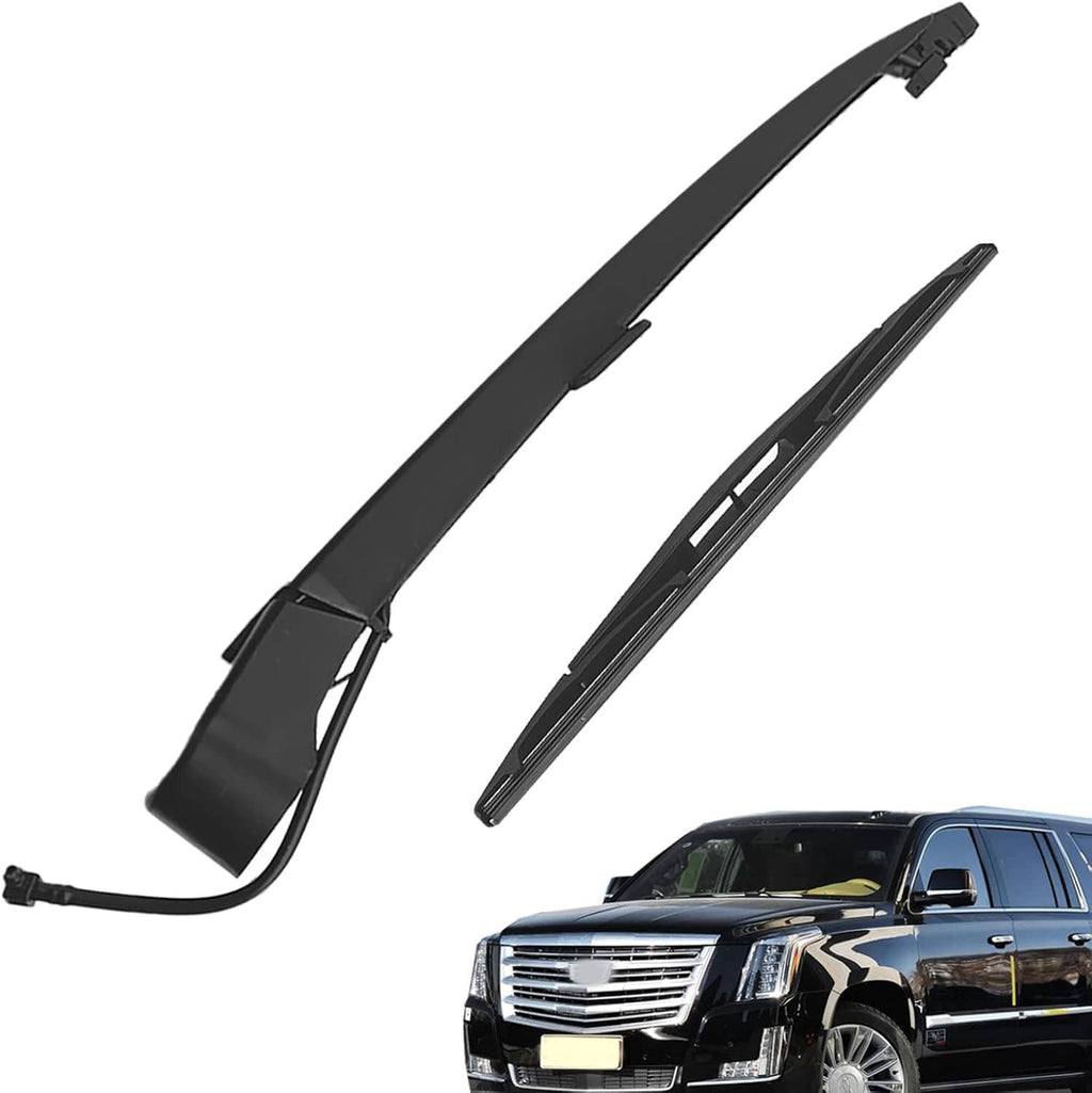 Rear window wiper arm and blade set, black, long blade with curved arm