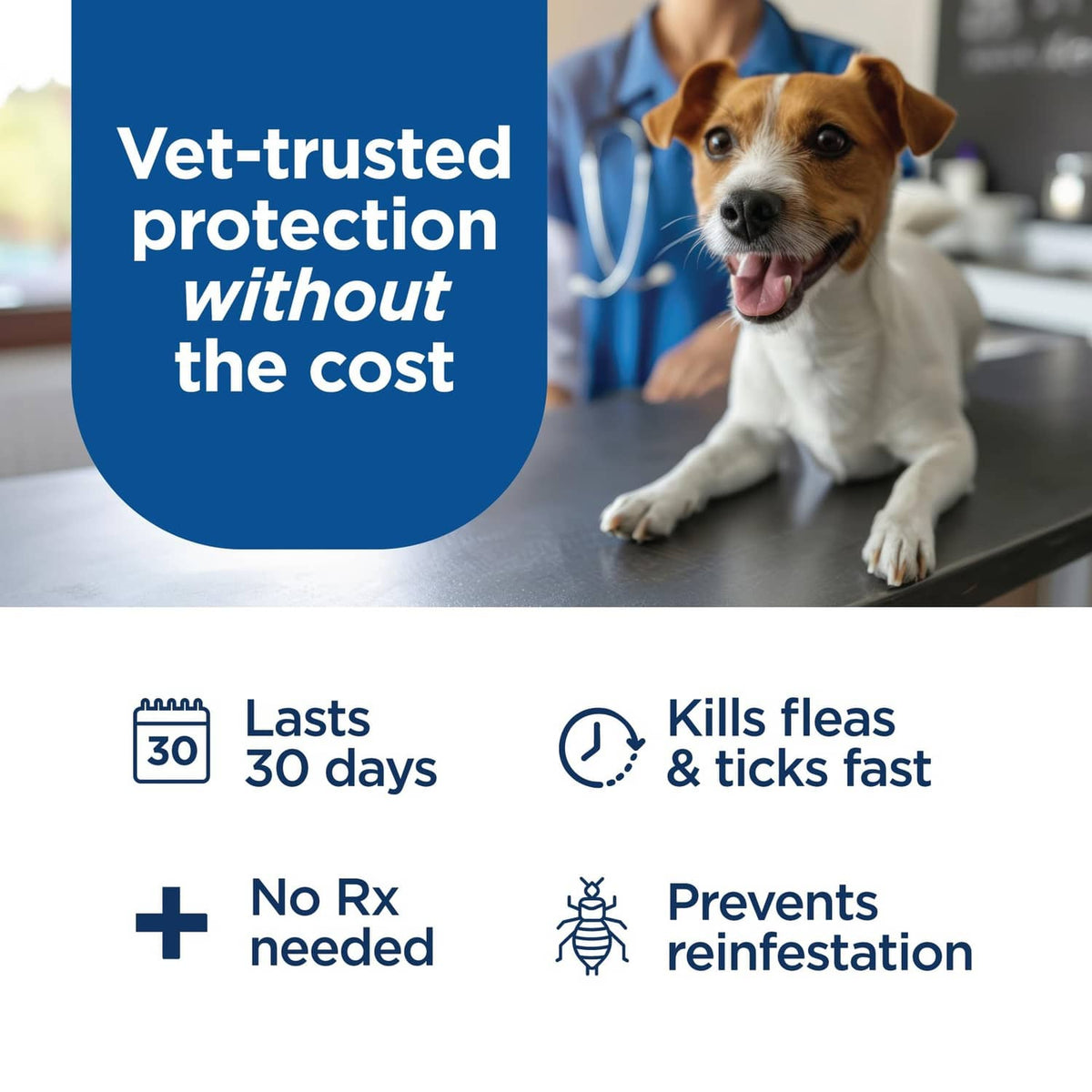 Vet clinic scene with dog and FirstAct Plus protection panel