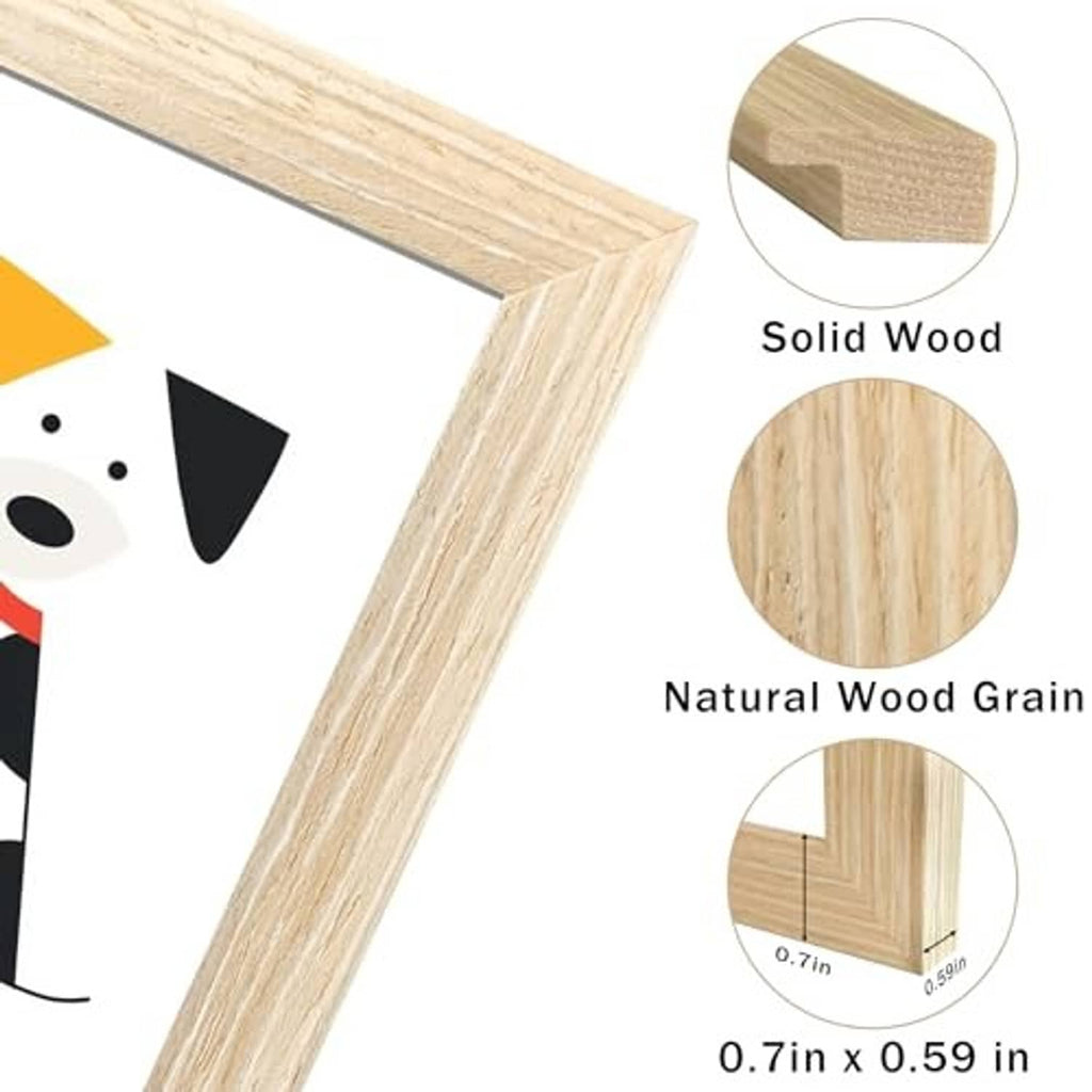 Natural wood frame corner close-up, natural grain, 0.7x0.59 in measurements