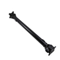 Front driveshaft prop shaft with black tube and mounting yokes, angled view