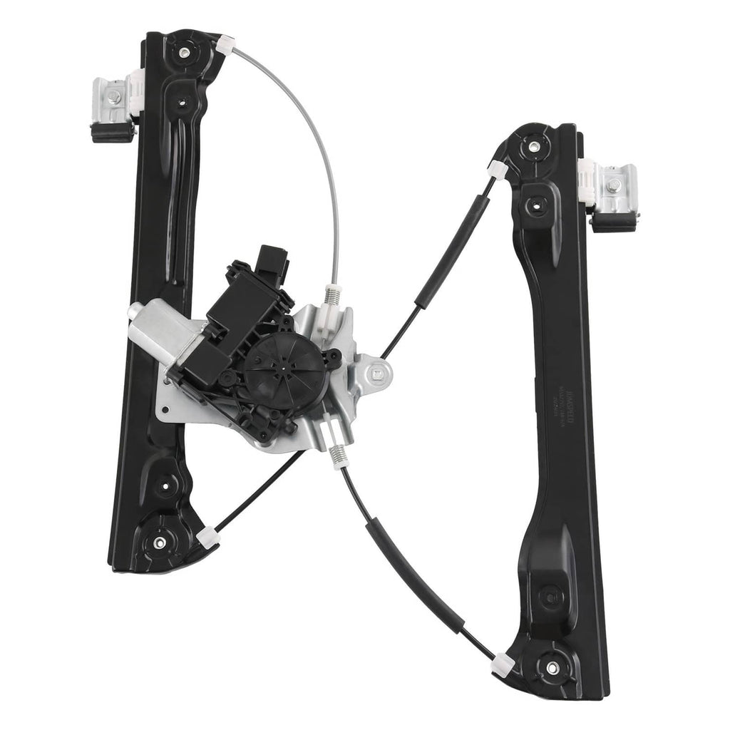 Front left window regulator with motor, black frame and cable linkages