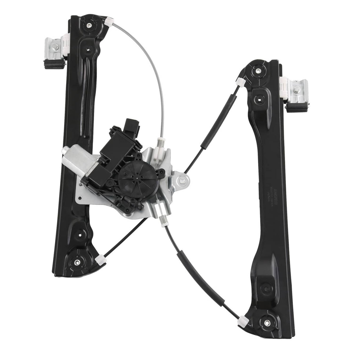 Front left window regulator with motor, black frame and cable linkages