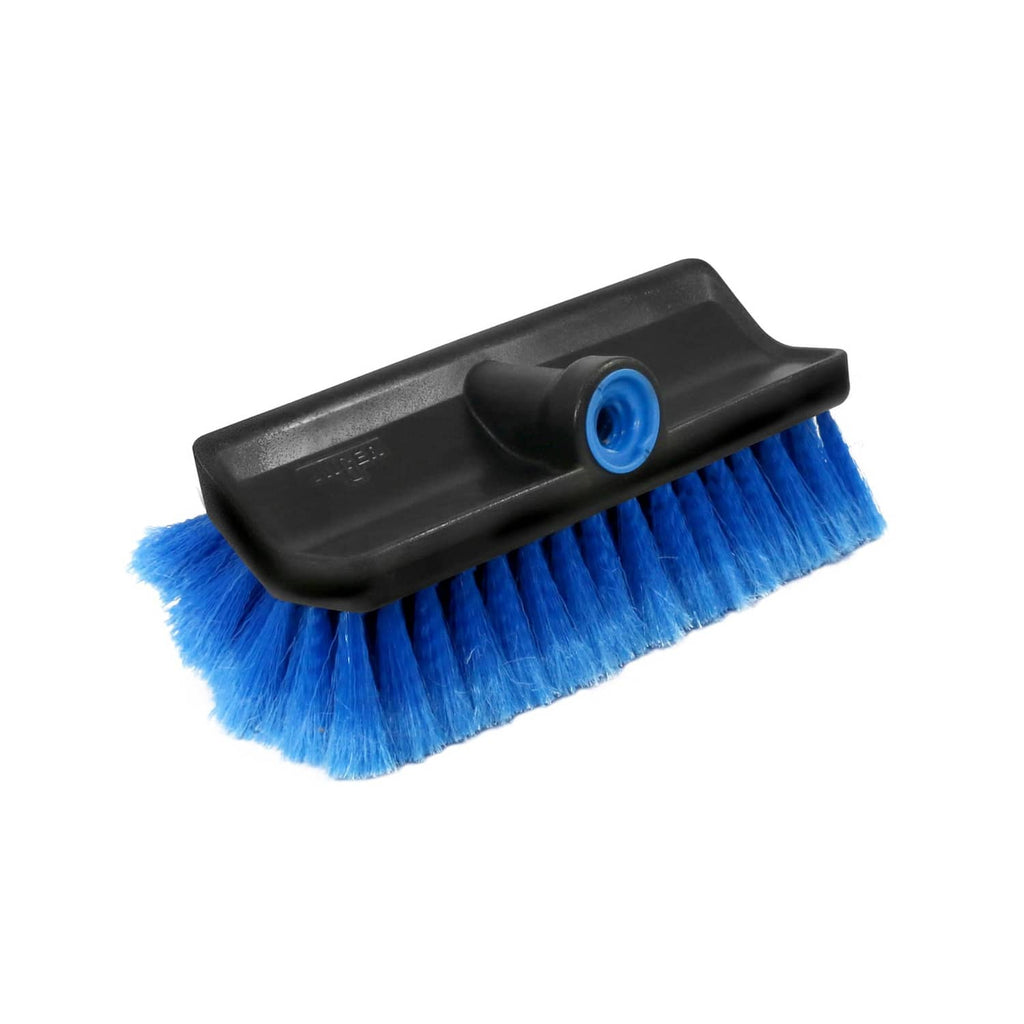 Blue soft wash brush head with black base and blue lock-on connector