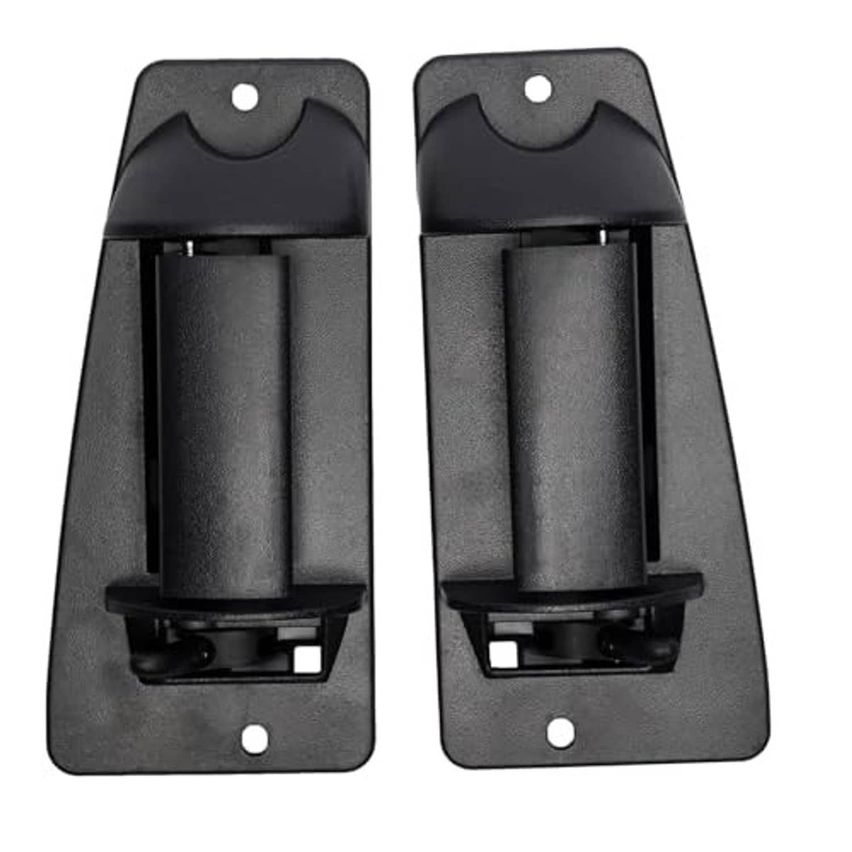 Black exterior door handle assemblies with textured finish and latch opening detail