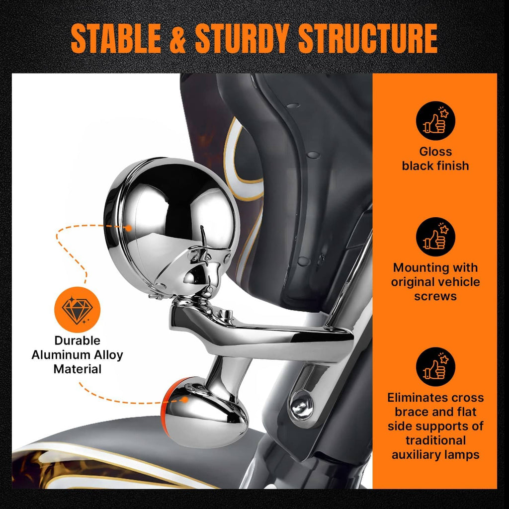 Chrome auxiliary lamp mount bracket with durable aluminum alloy housing and gloss black area