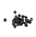 Black nylon insert lock nuts, assorted pile with visible threaded holes