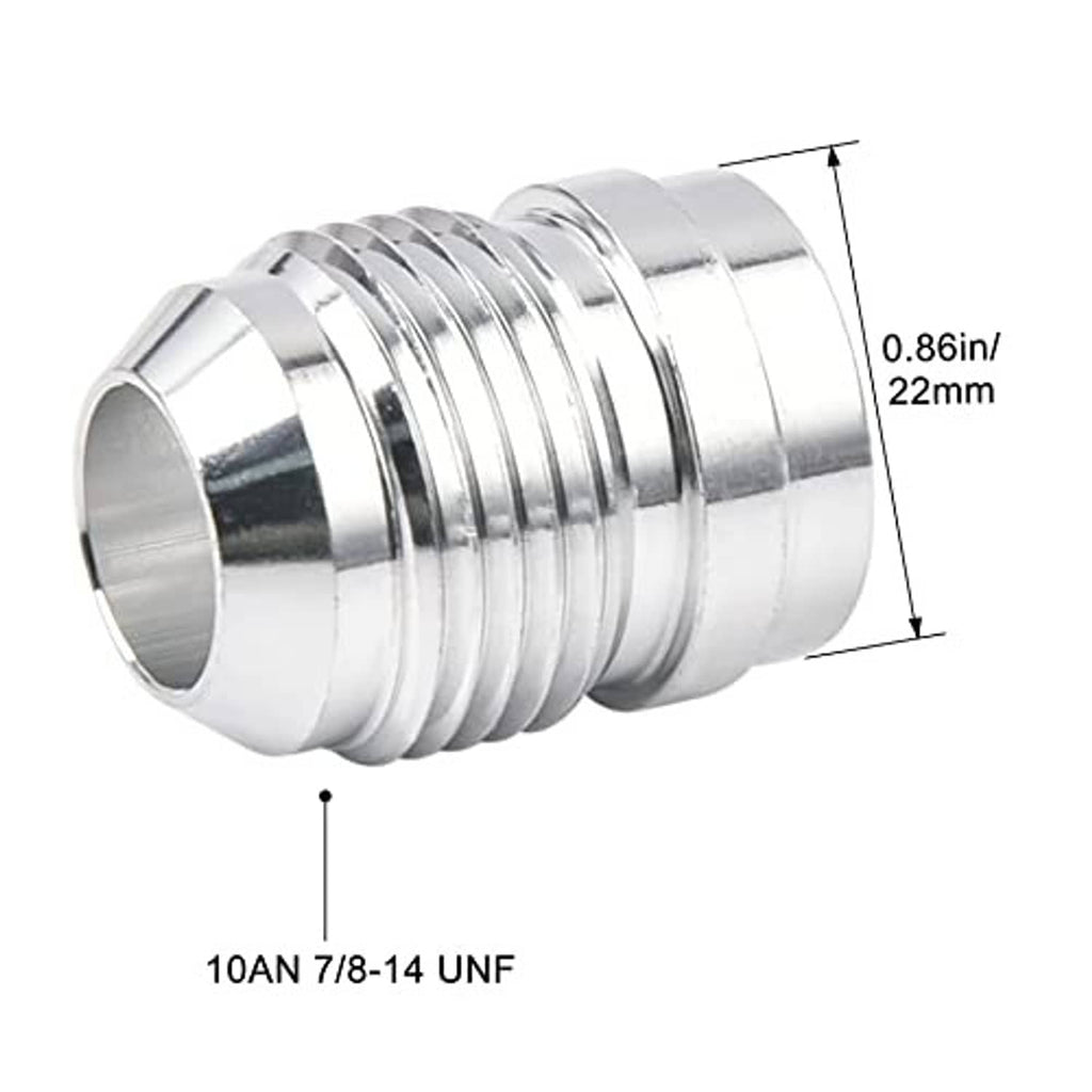 Silver aluminum male 10AN weld-on bung fitting, 7/8-14 UNF thread, 22mm length