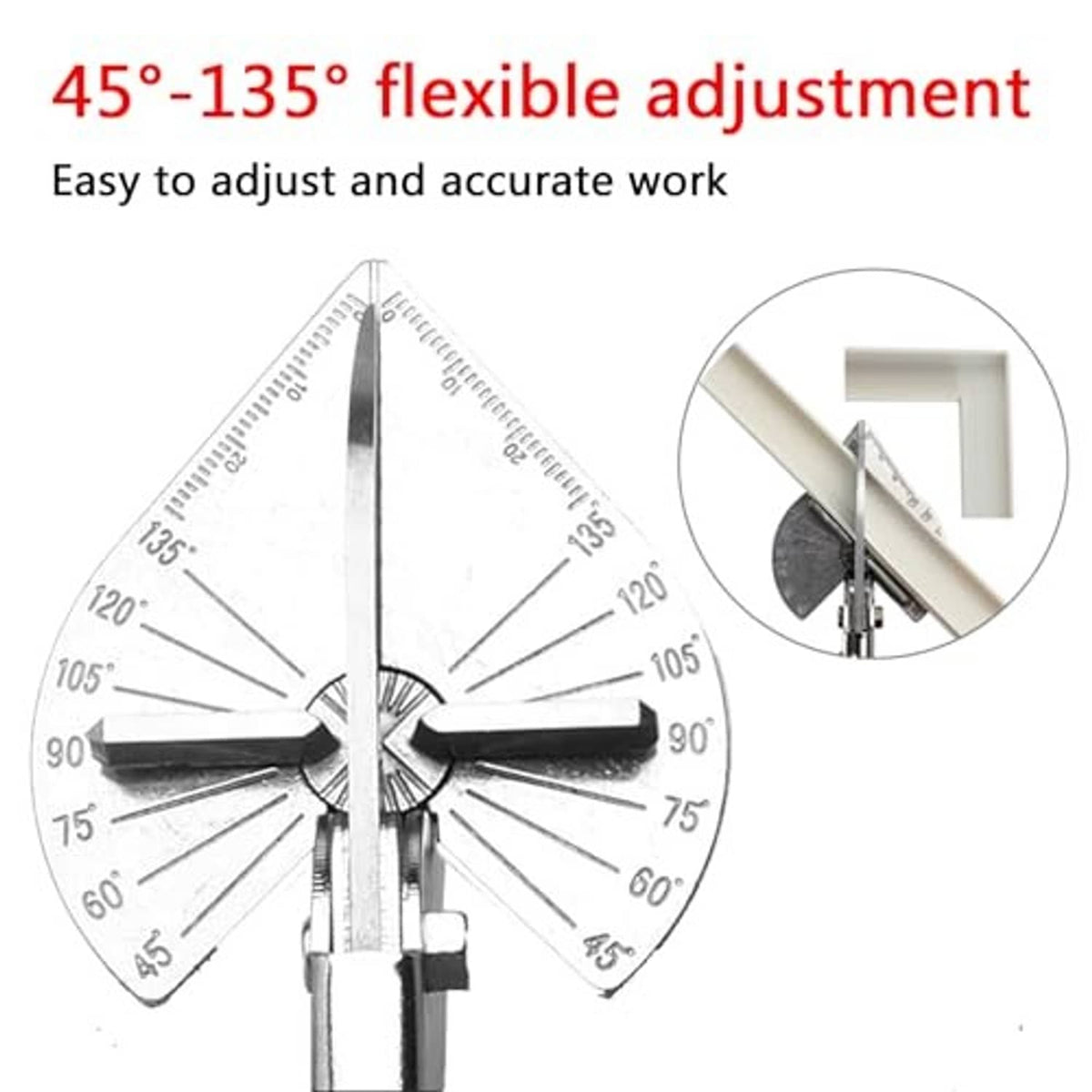 Miter shears with round angle adjustment dial showing flexible cut range markings