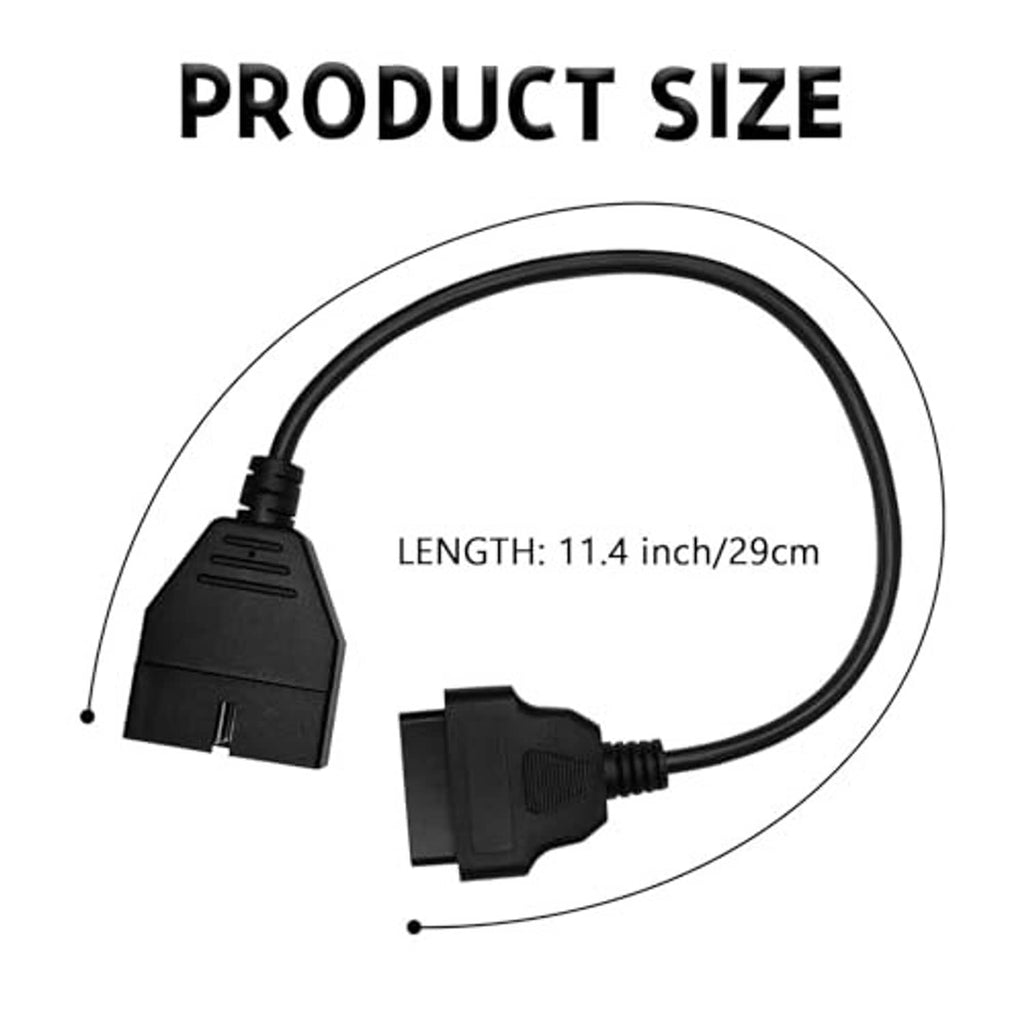 Black OBD adapter cable length 11.4 in (29 cm) with 12-pin and 16-pin ends