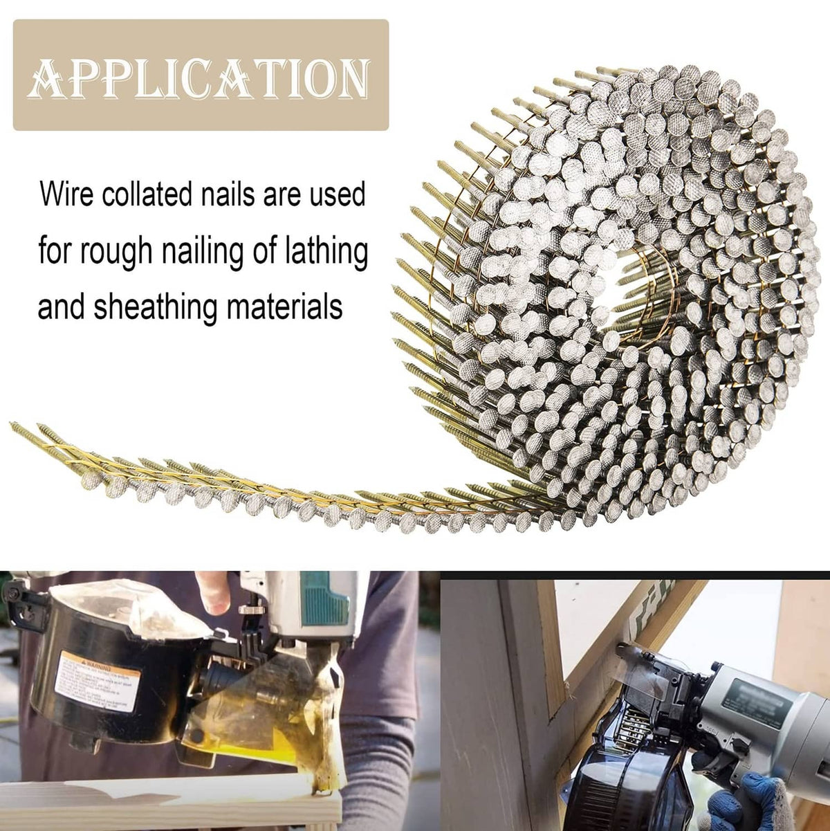 Wire-collated siding nails bundle, galvanized nails with round heads and ring shanks