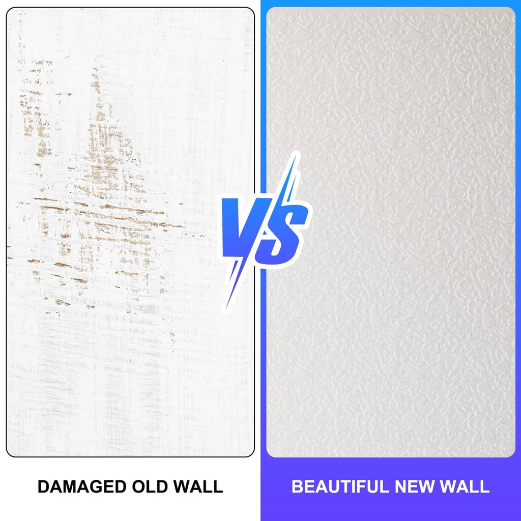 Knockdown texture drywall repair panels: white textured finish and damaged wall
