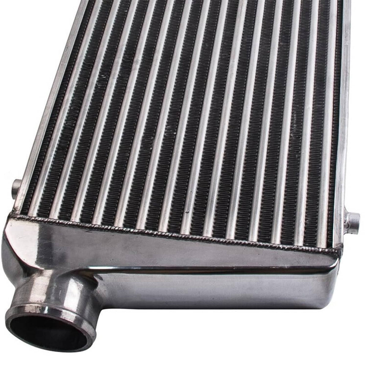 Intercooler fin core close-up with tightly spaced parallel cooling fins