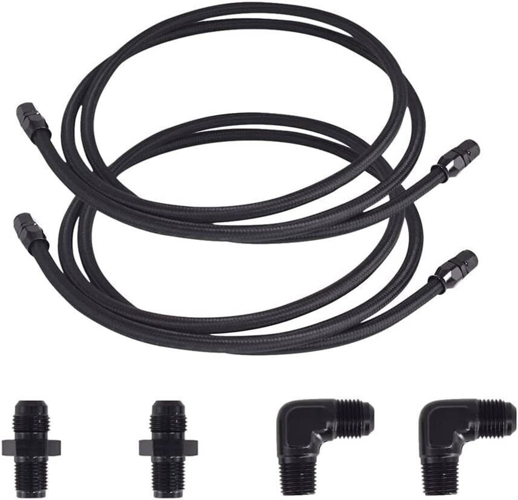 Automatic transmission cooler hose line kit with black braided hoses and AN fittings