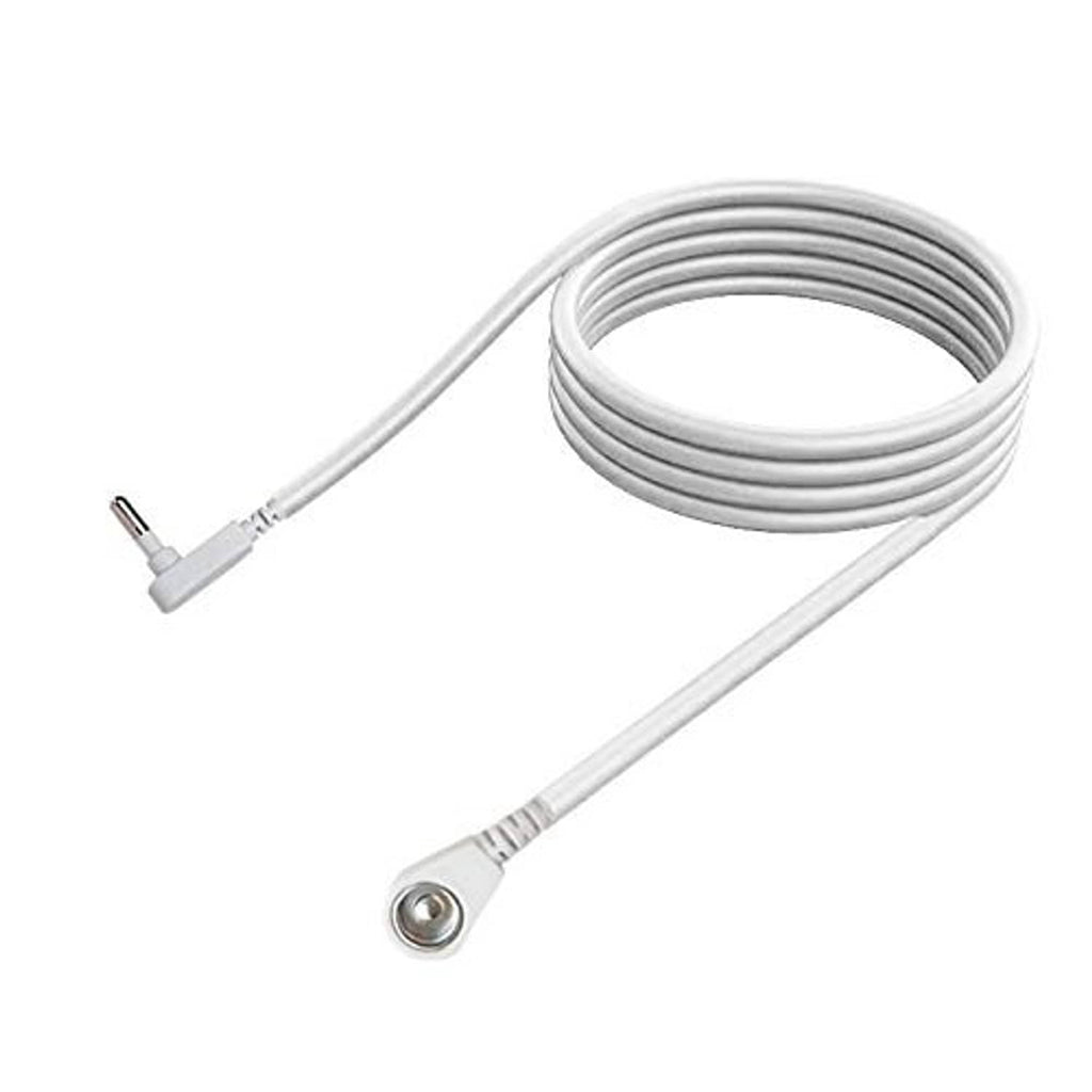 Coiled white grounding cord with ring electrode and molded two-prong plug