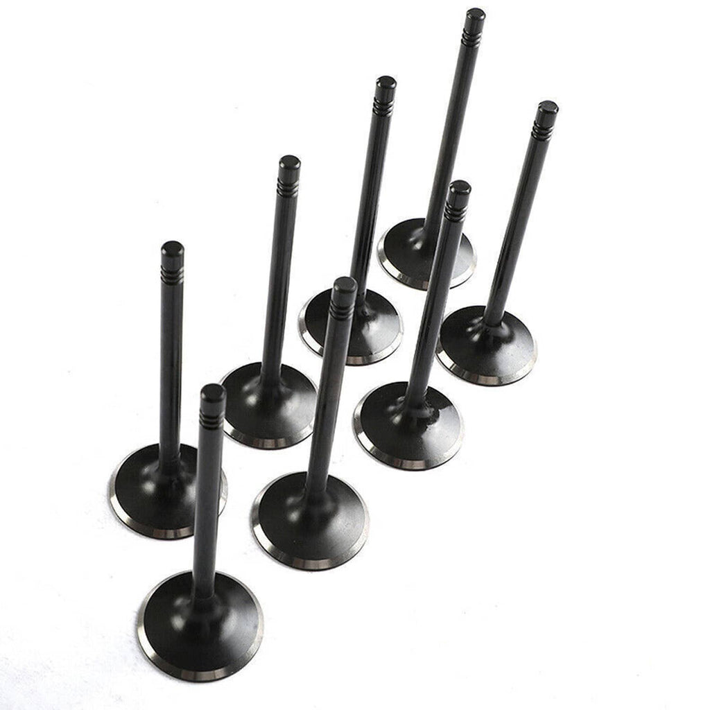 Engine valves set with round metal heads and upright black stems, small bundle