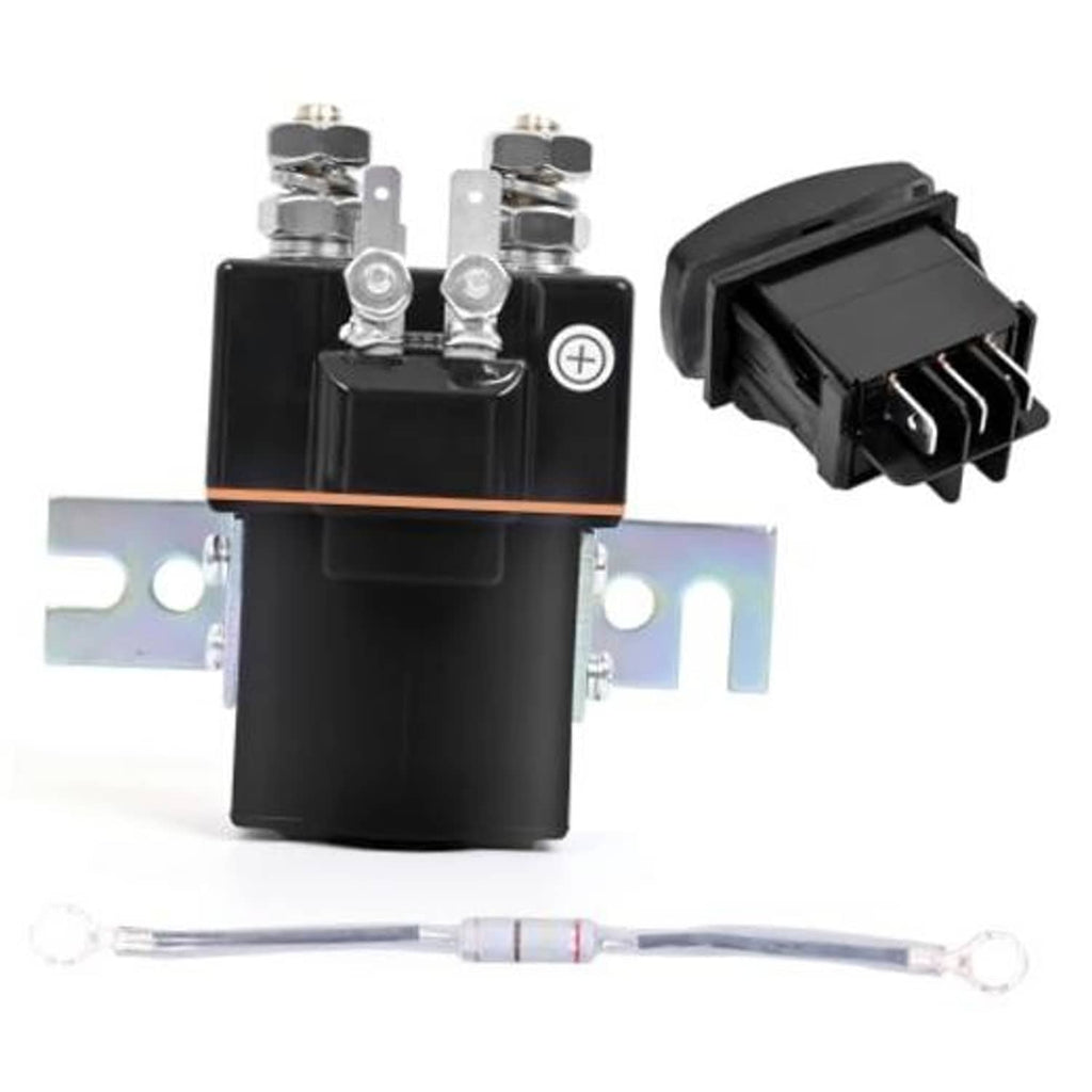 Black 48V golf cart solenoid with mounting bracket, twin studs, and black connector