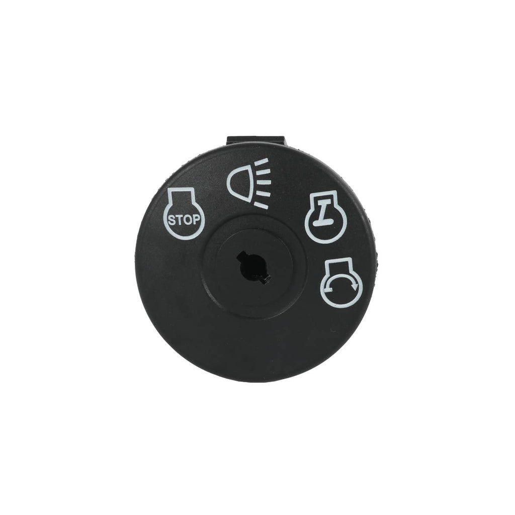 Ignition starter switch faceplate with stop symbol and power/engine icons
