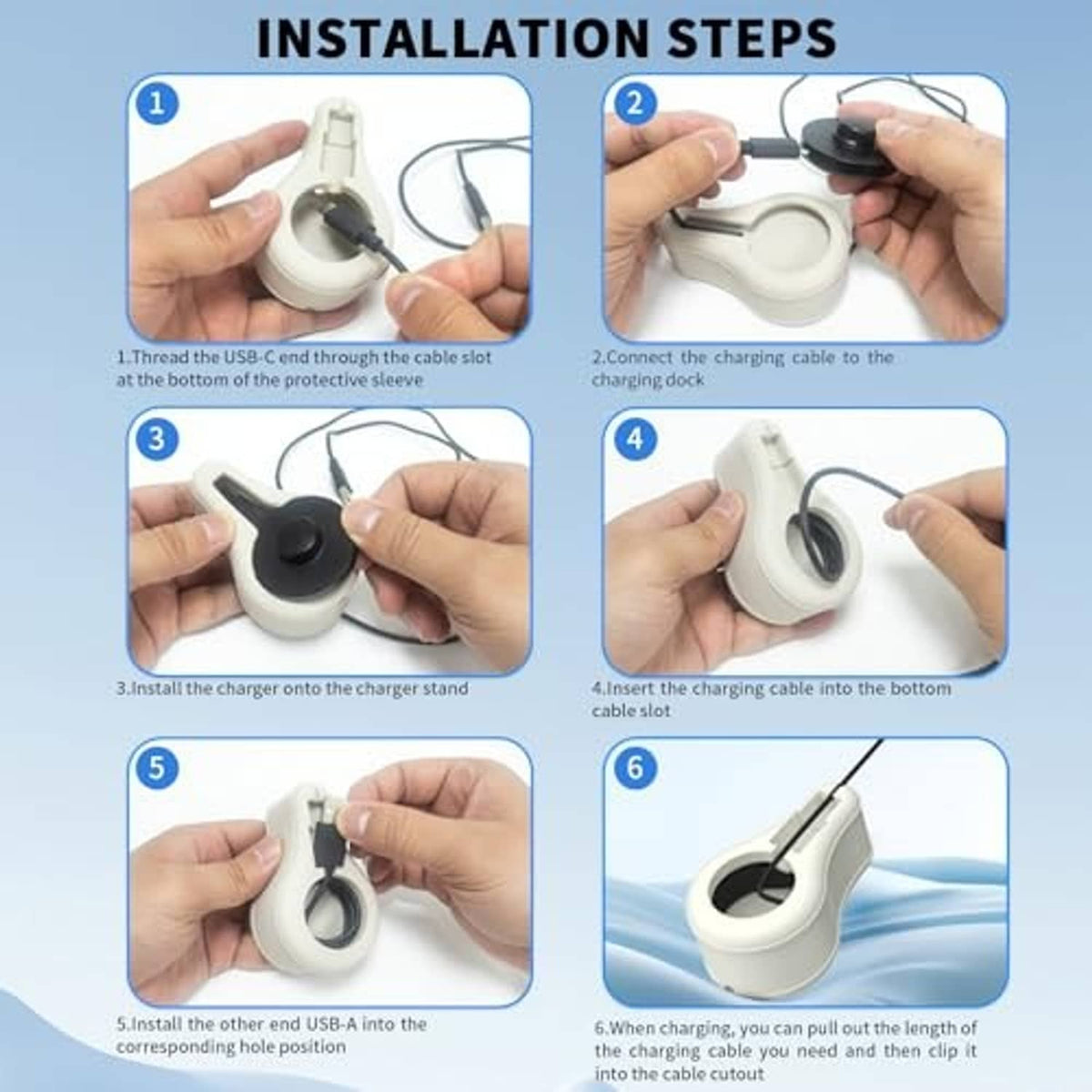 Black silicone charger stand protector with cable slot, shown during installation