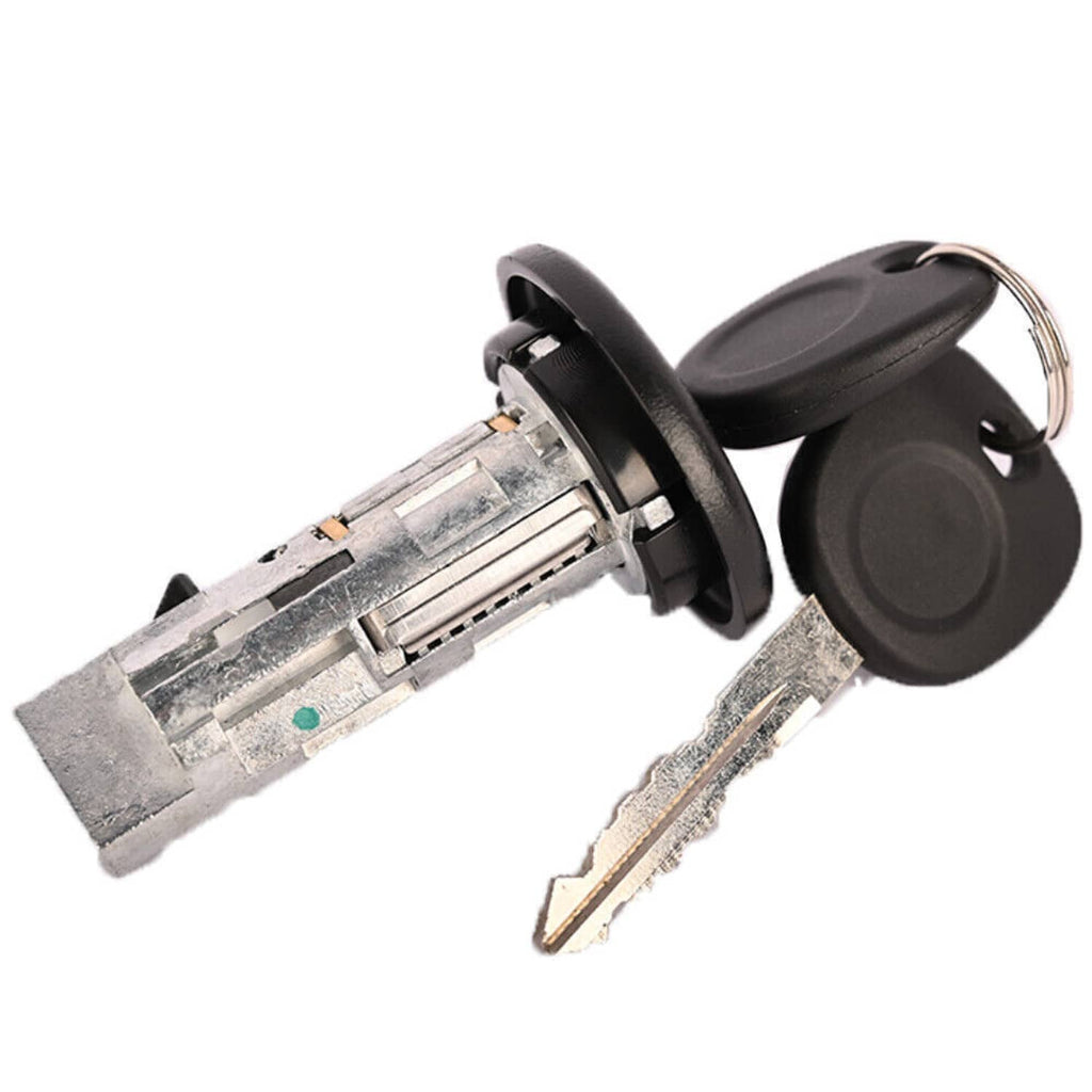 Ignition lock cylinder with two keys, silver metal cylinder and black knob