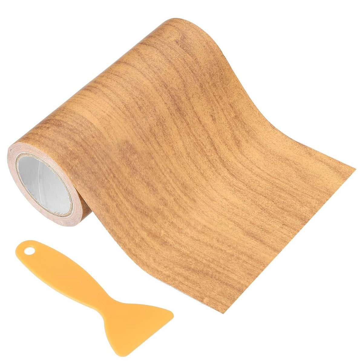 Self-adhesive wood-grain roll with tan maple wheat pattern, loose sheet view