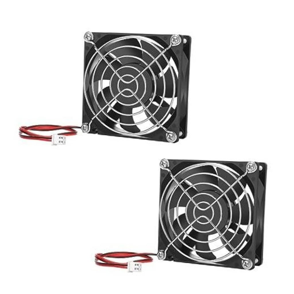 Two 80mm square DC 12V brushless replacement fans with red/black 2-pin leads