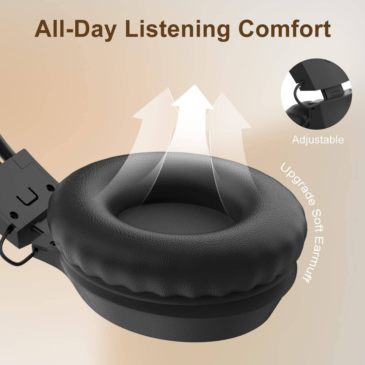 Black AM/FM radio headphones with thick cushioned ear pads and adjustable headband