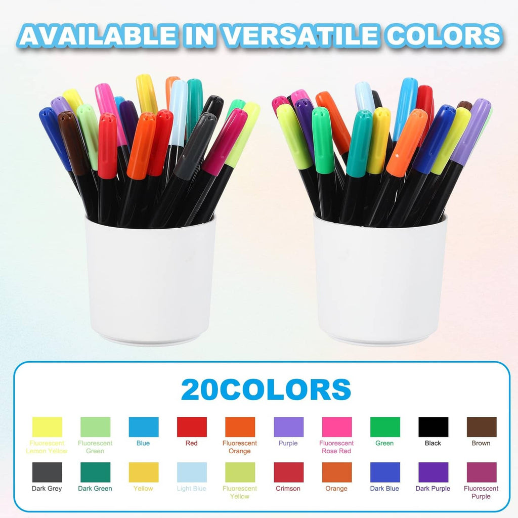 Permanent fabric markers set with colorful tips in white holder (various colors)