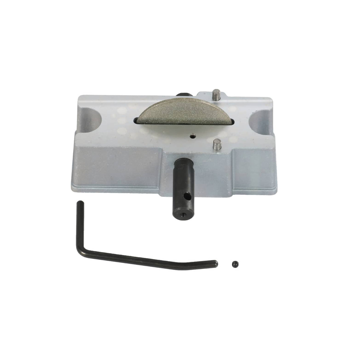 Manual piston ring grinder tool kit with base plate, handle, and abrasive wheel