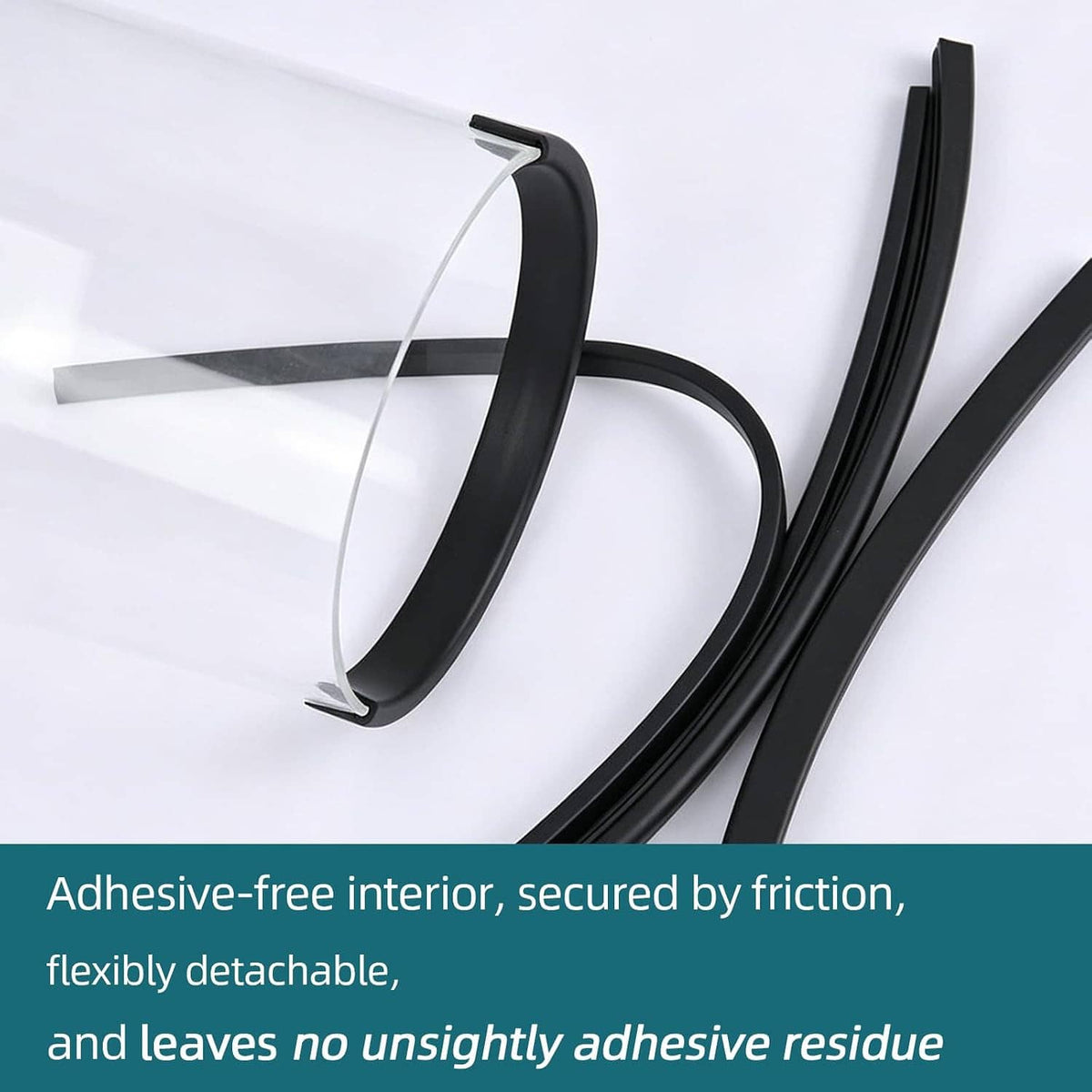 Black U-channel edge trim strips in multiple curves, flexible hollow-channel protection