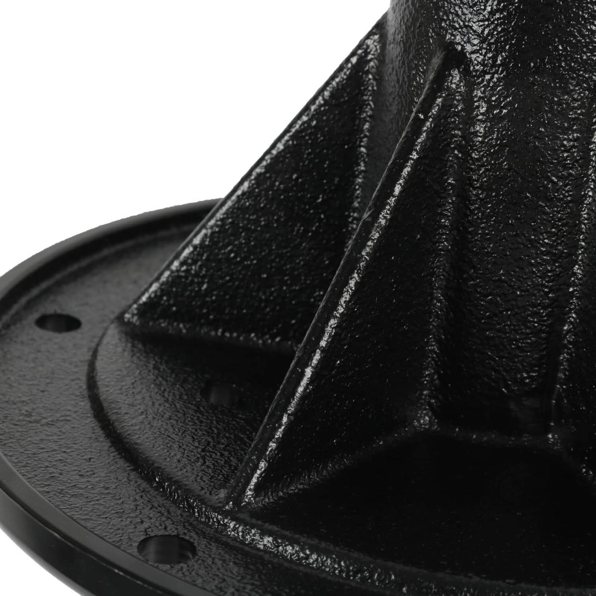 Black metal spindle arm and base texture with mounting hole detail