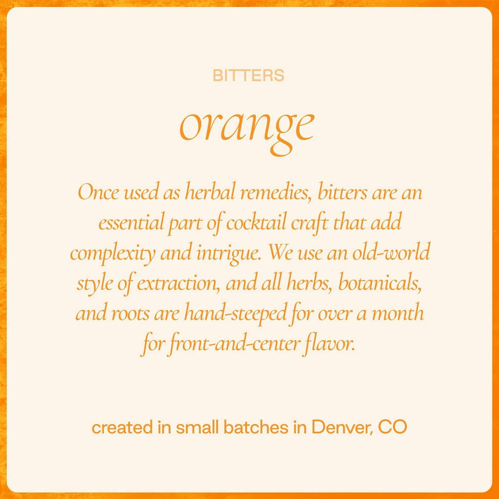 Orange bitters information card with 'bitters' and 'orange' text