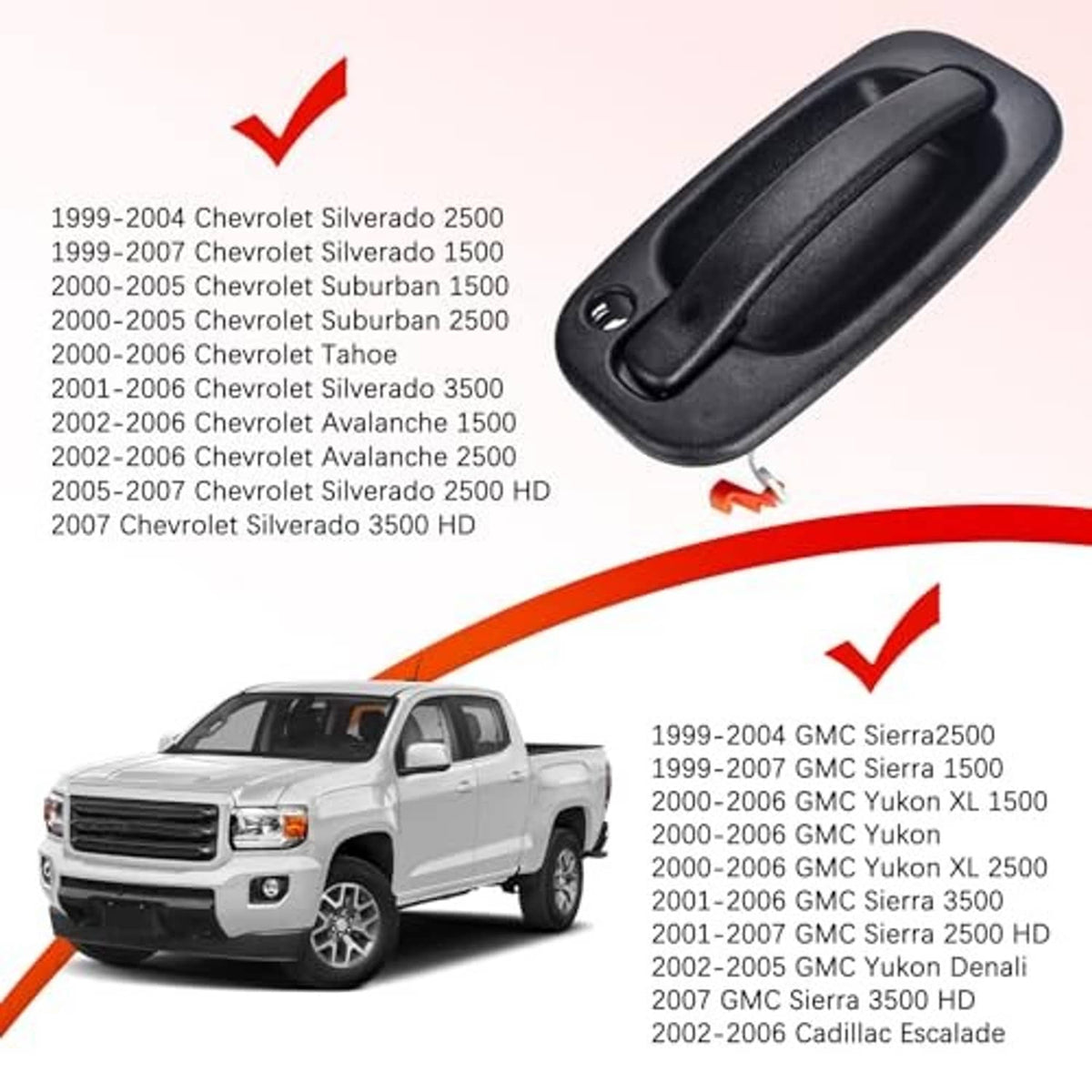 Black exterior door handle with textured pull lever and mounting holes