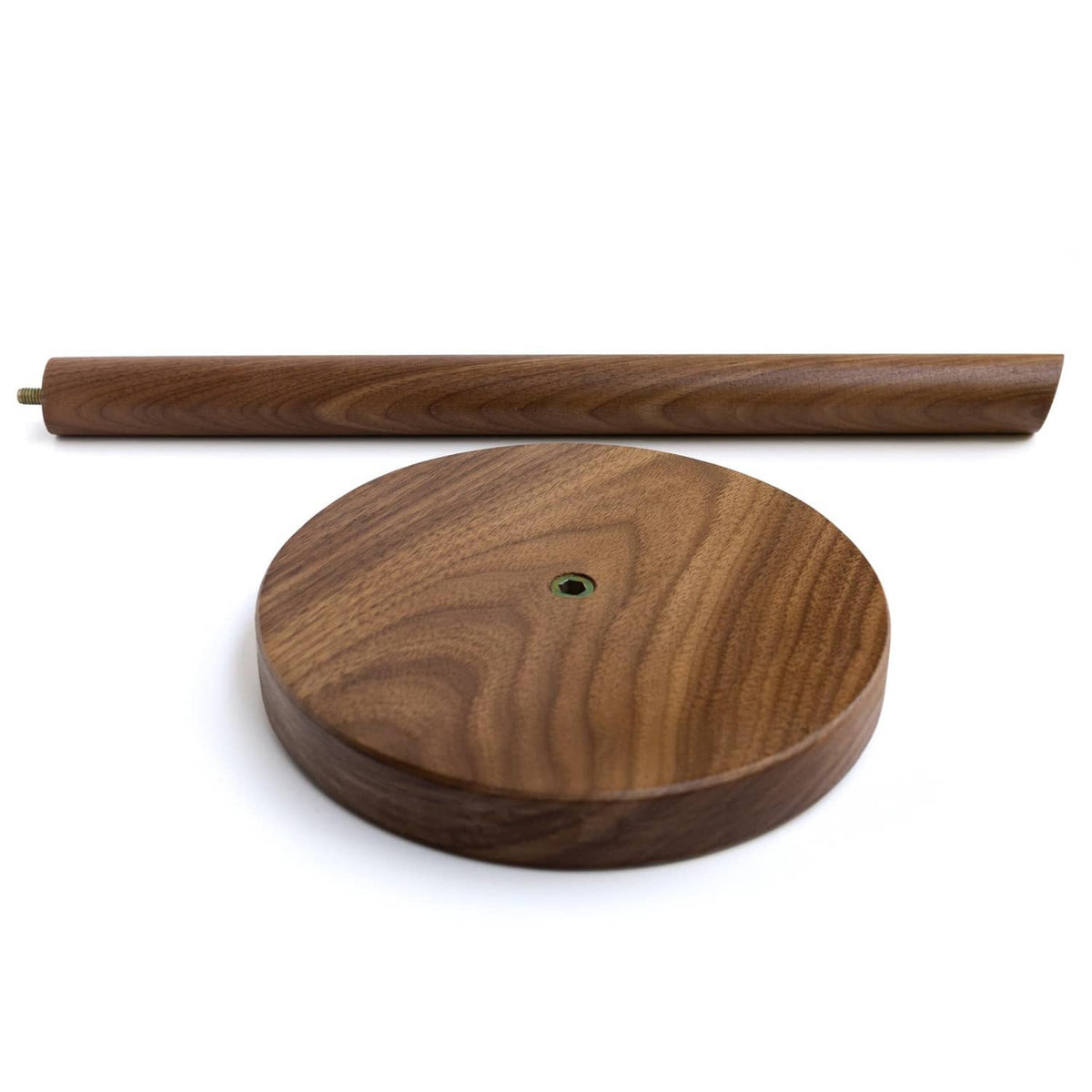 Dark walnut wooden parts: base disc and long pole for paper towel holder