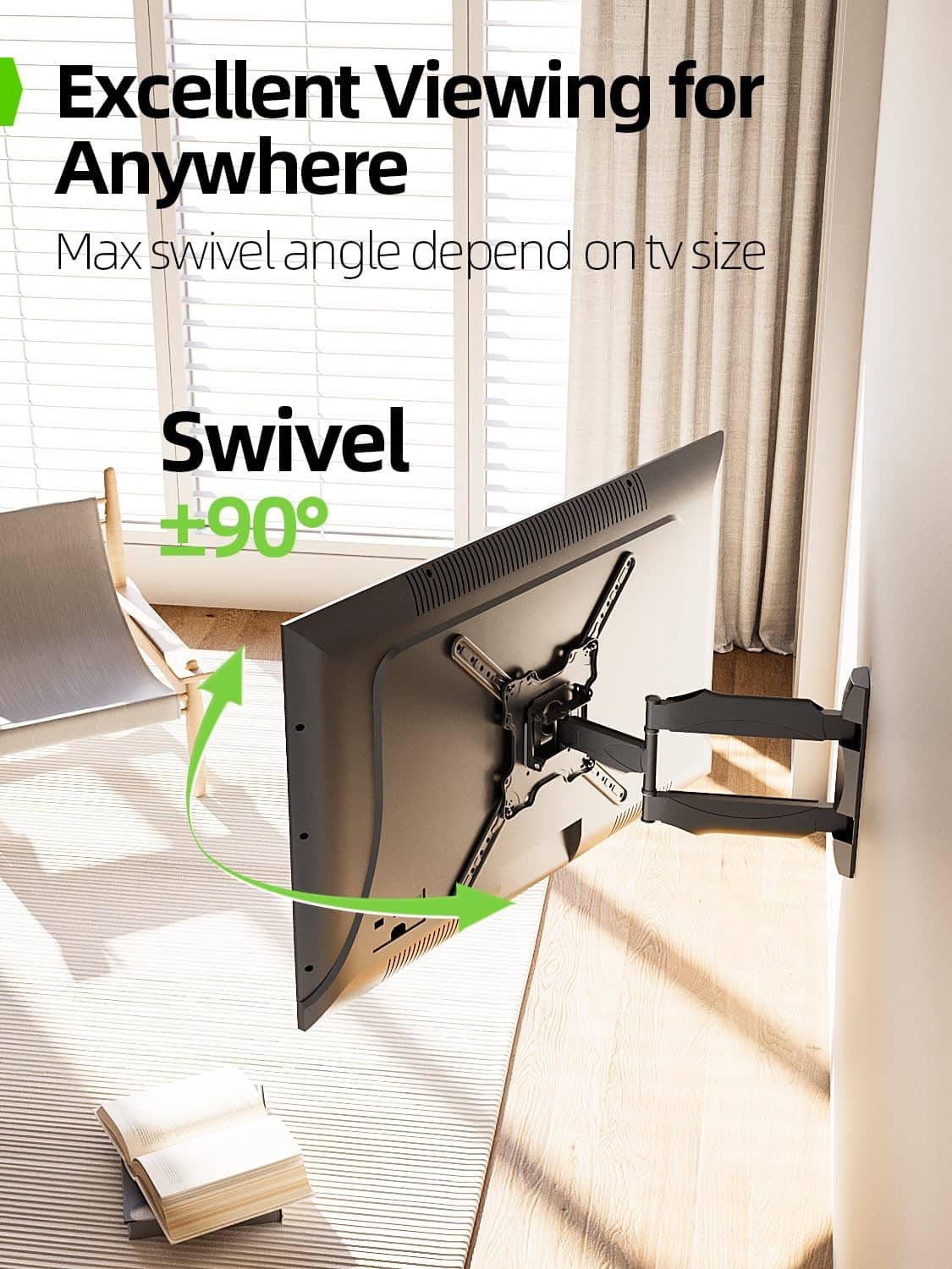 Swivel TV wall mount bracket with extended arms for angled viewing