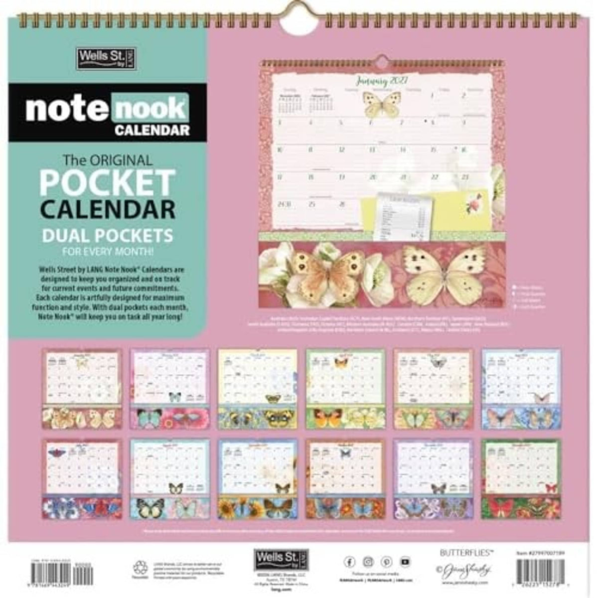 Butterflies 2027 pocket calendar back panel with butterfly collage, Note Nook by Jane Shasky