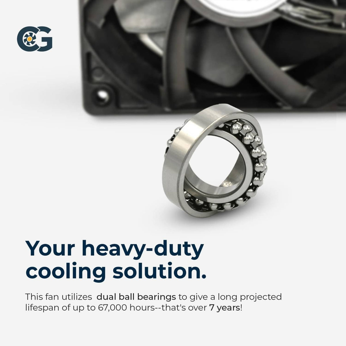 Metal bearing hub detail on black cooling fan assembly