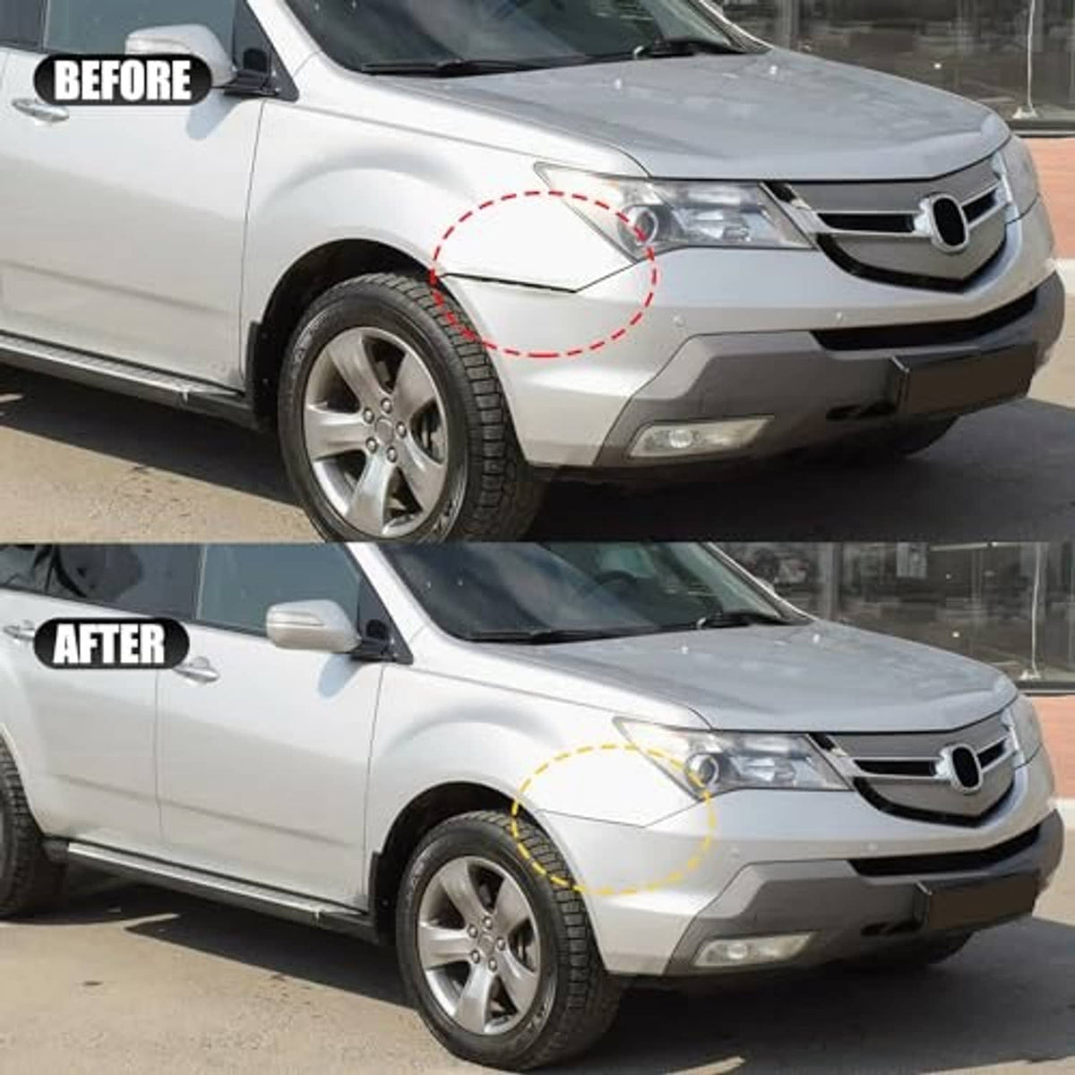 Front bumper with highlighted installation area for fender bracket retainers