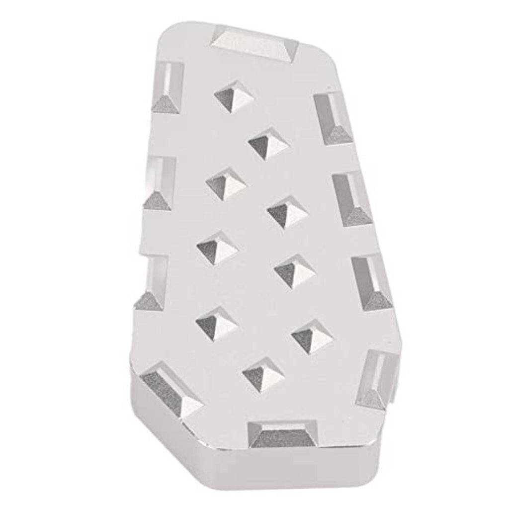 Silver anti-slip brake pedal insert with raised diamond traction blocks