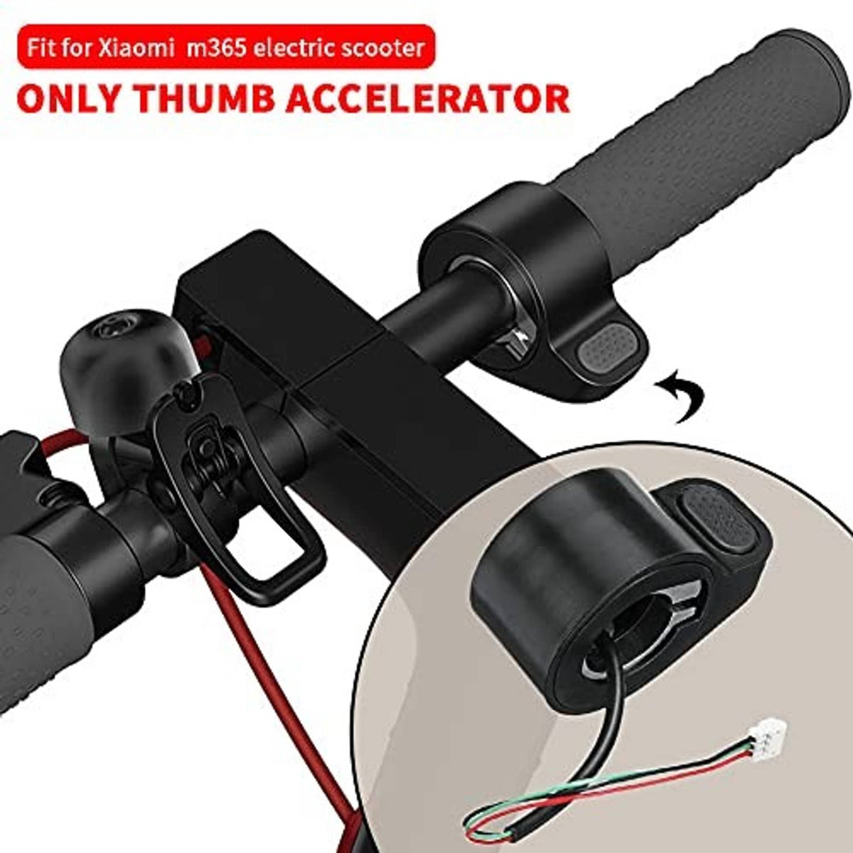 Black thumb throttle accelerator with textured grip and clamp mount