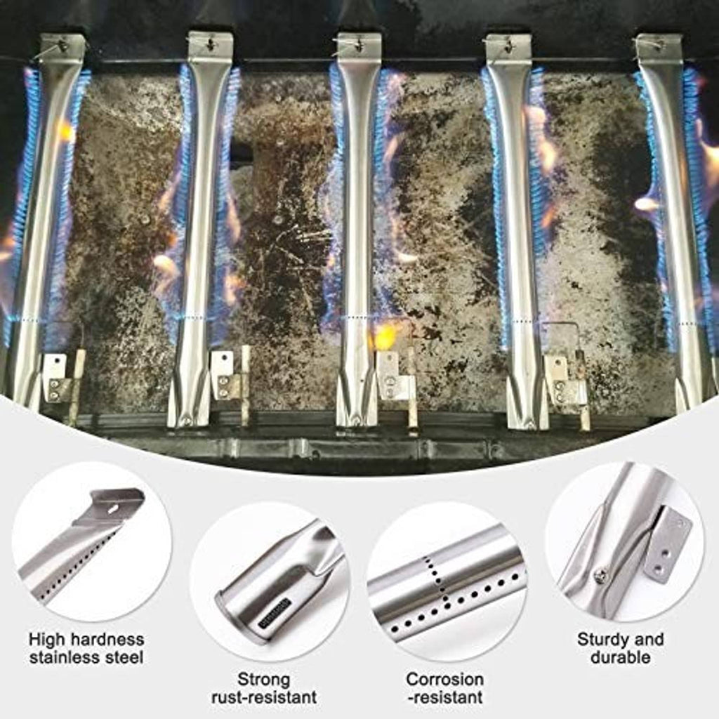 Perforated stainless steel heat plate bars arranged for a grill firebox