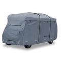 Gray RV cover with zippered side panels and reinforced windproof design
